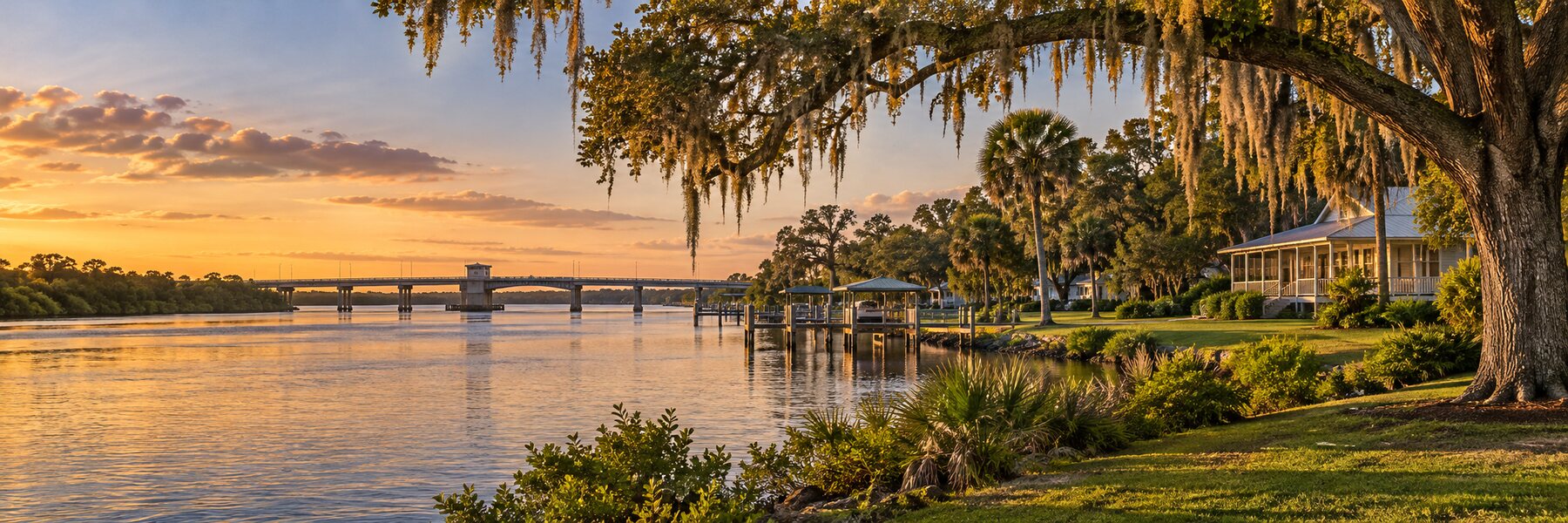 Caloosahatchee River and historic bridge in Alva, Florida