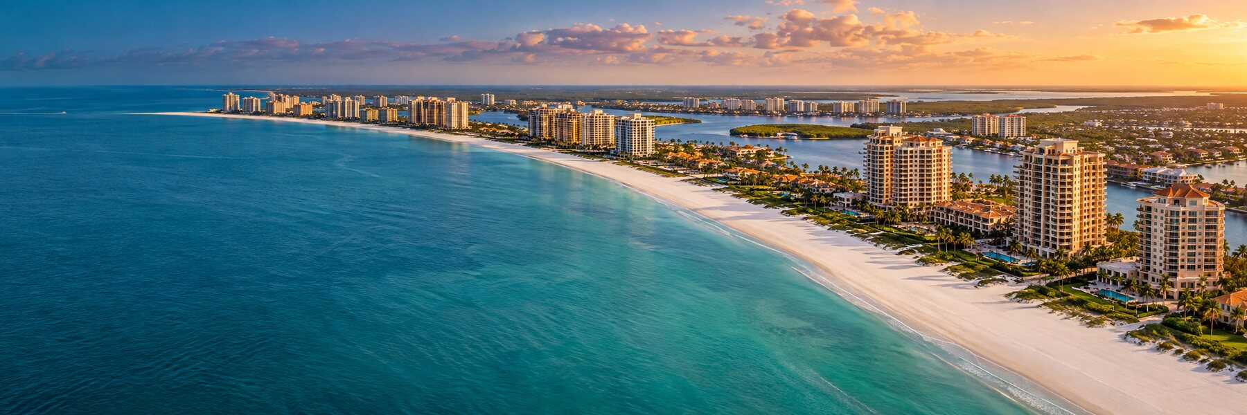 Marco Island crescent beach and waterfront skyline