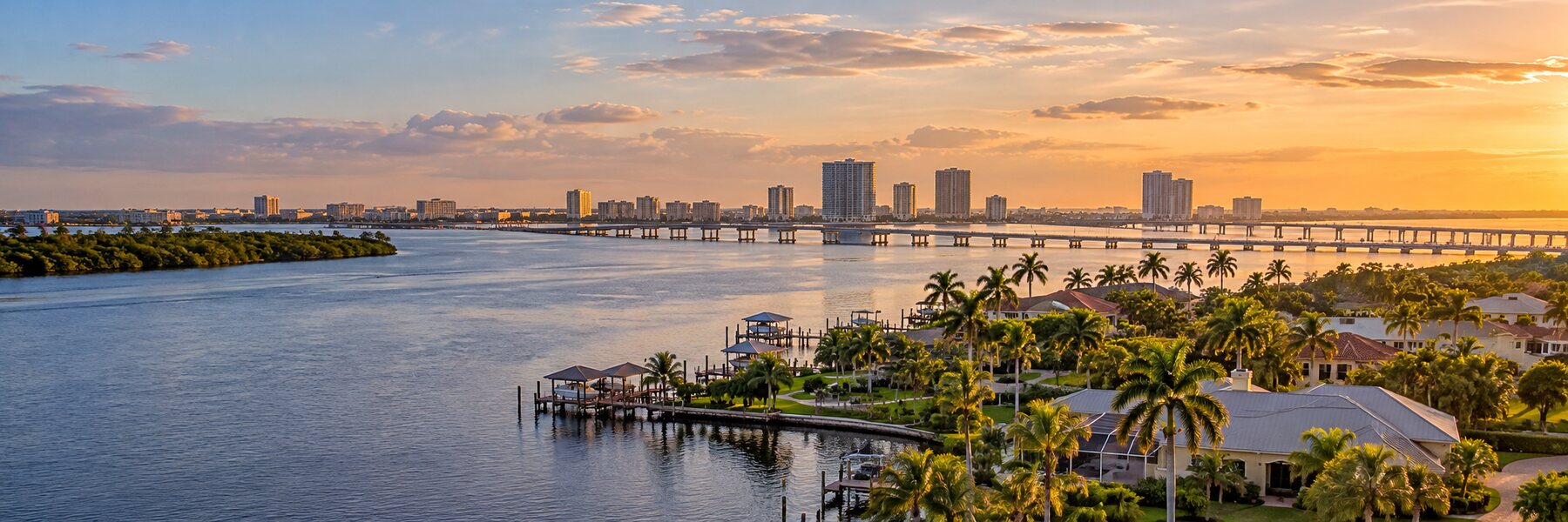 Caloosahatchee River and bridges viewed from North Fort Myers